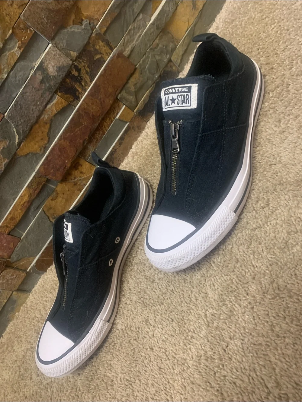 Converse Black Low-Top Zip Canvas Sneakers with White Toe Cap